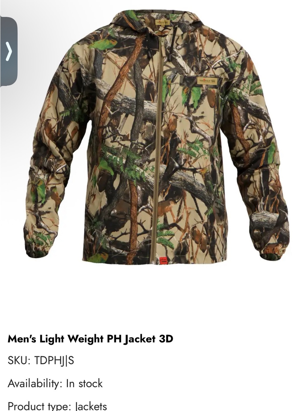 Men's Lightweight 3D Camo Hooded Jacket -